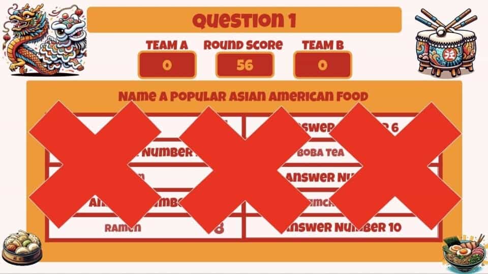 AAPI Heritage Month Classroom Feud Google Slides Template Question Strikes